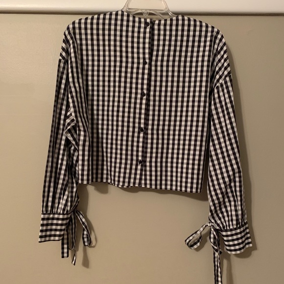 Zara Checkered Tie-Sleeve Blouse - Picture 3 of 5